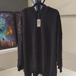 Torrid Black Hoodie with Pink Geometric Design